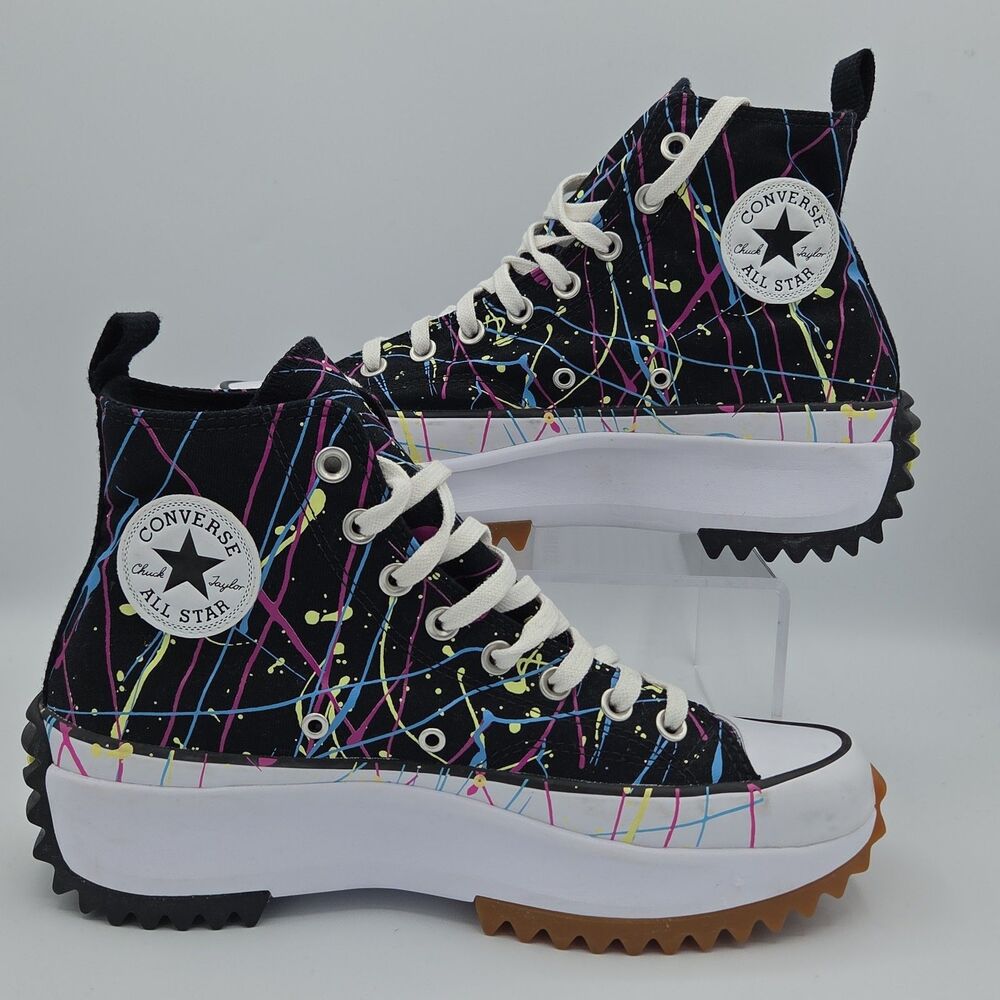 Converse Run Star Hike High Paint Splatter Black 571872C Womens Size 10.5 Shoes